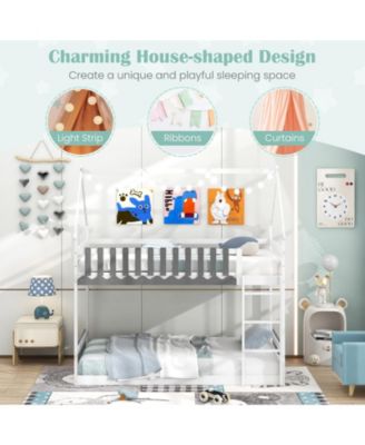 Twin Over Twin Bunk Bed with Fence and Ladder for Kids