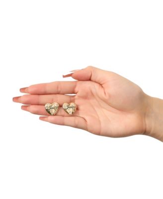 Crystal-Embellished Heart Stud Earrings with Iconic Logo Design