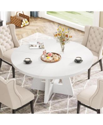 47" Round Wood Dining Table – Farmhouse Kitchen Table for 4 with Wooden Top and Legs