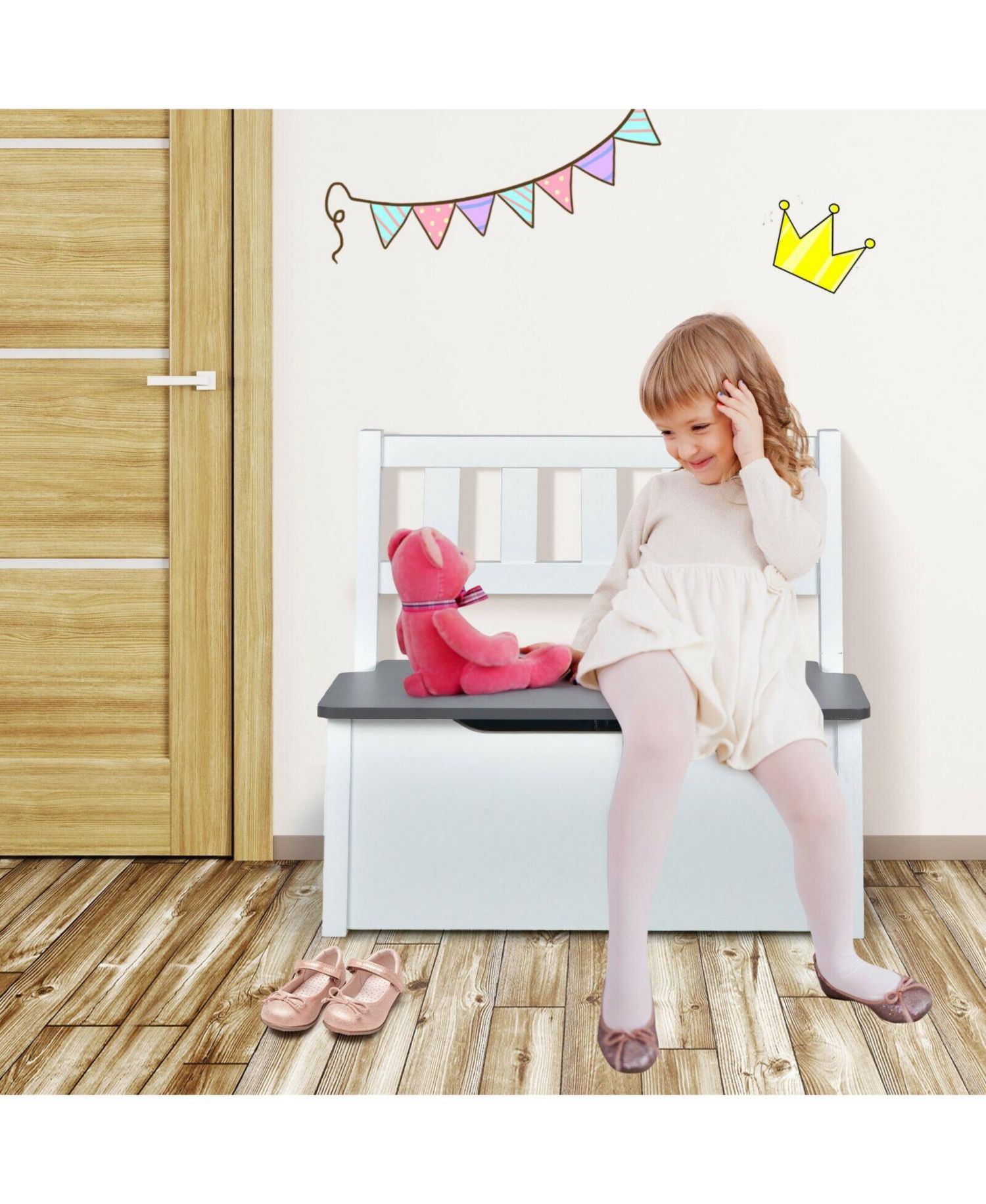 4 Pieces Kids Wooden Activity Table and Chairs Set with Storage Bench and Study Desk