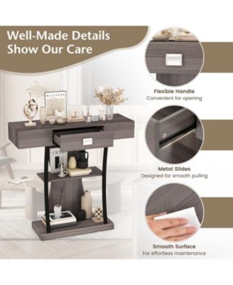 Console Table with Drawer and 2-Tier Shelves for Entryway Living Room