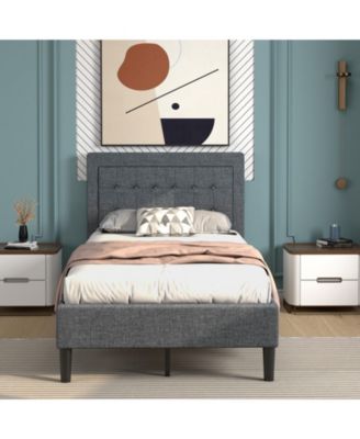 Twin Size Upholstered Bed Frame with Button Tufted Headboard