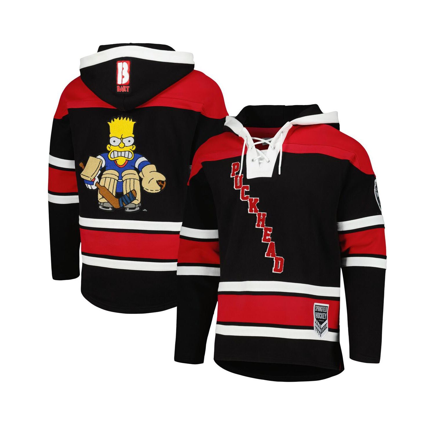 Men's Bart Simpson Black/Red The Simpsons Puckhead Hoodie Hockey Jersey