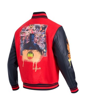 Men's Red/Black Batman Spray Paint Full-Zip Varsity Jacket