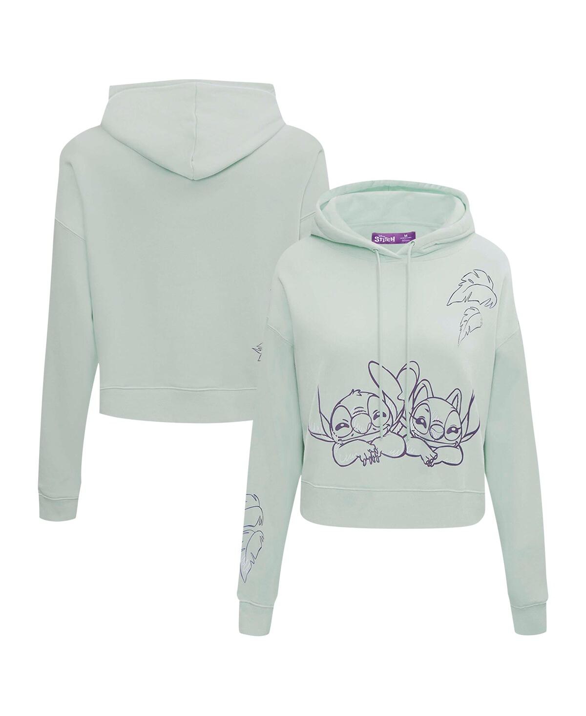 Women's Green Lilo and Stitch Lovers Cropped Pullover Hoodie - Green