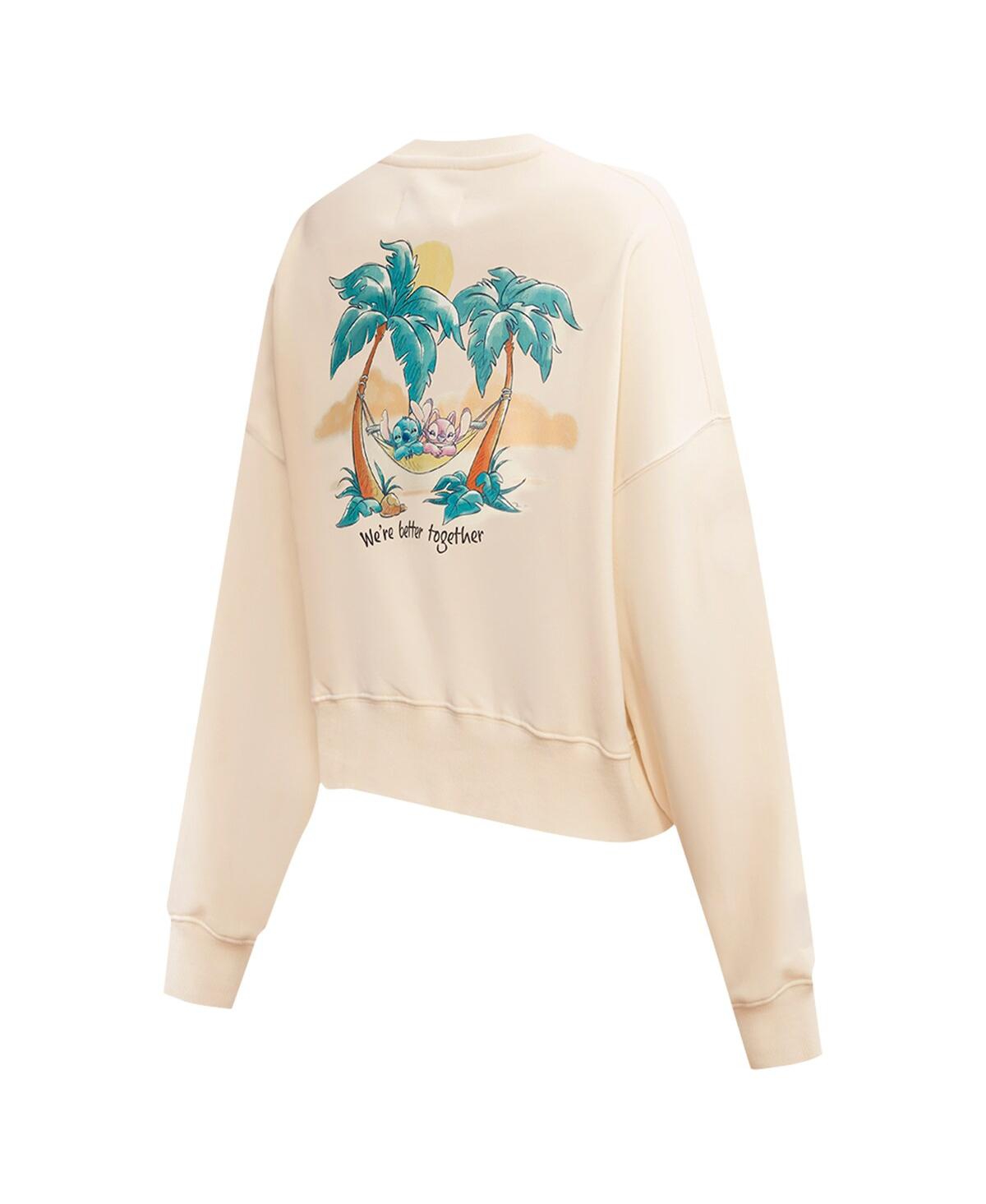Freeze Max Women's Cream Lilo And Stitch We're Better Together Loose Fit Cropped Pullover Sweatshirt In Cream