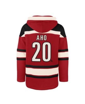 Men's Sebastian Aho Red Carolina Hurricanes Player Name Number Lacer Pullover Hoodie