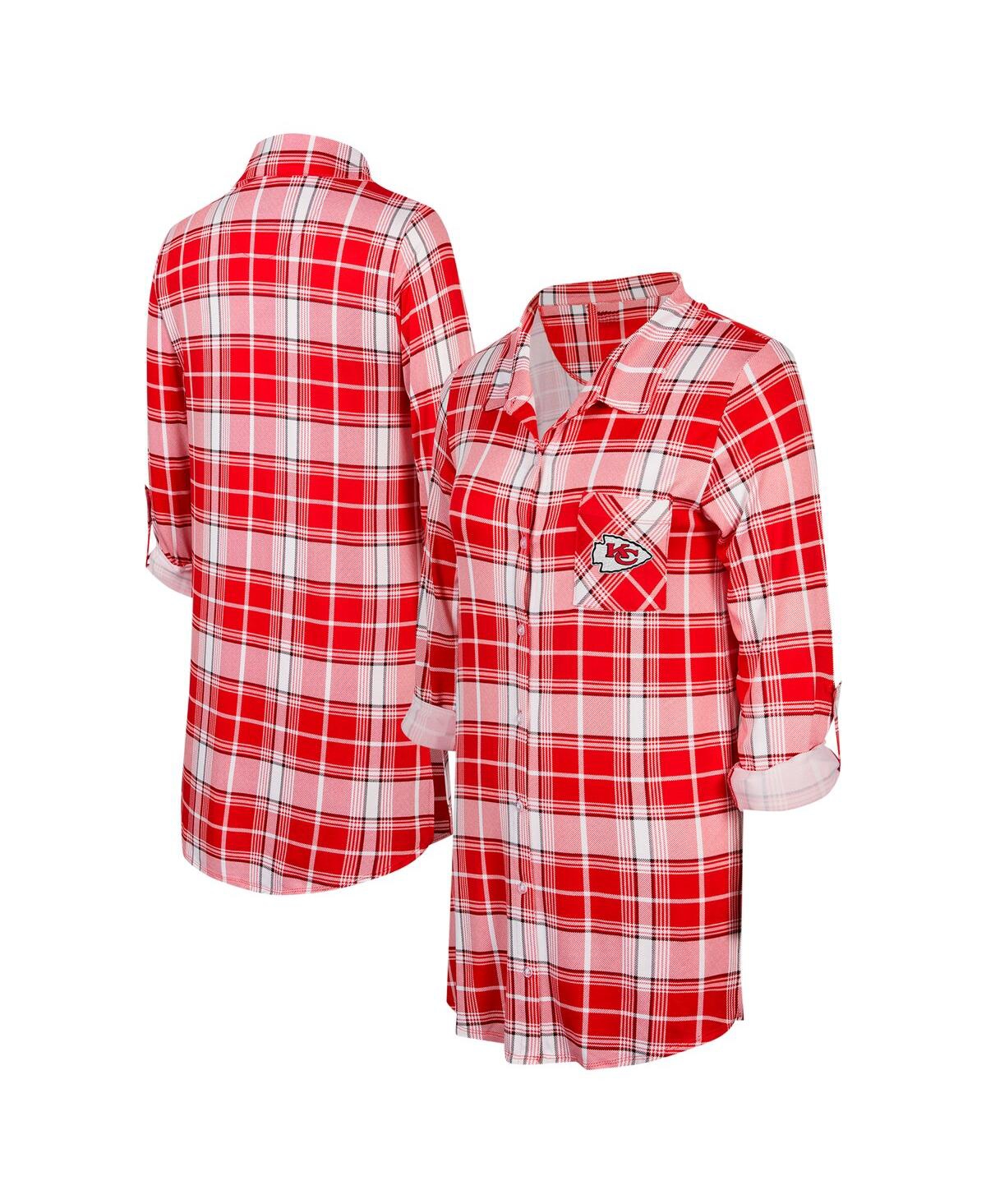 Women's Red/White Kansas City Chiefs Ashford Plaid Knit Nightshirt - Red, White