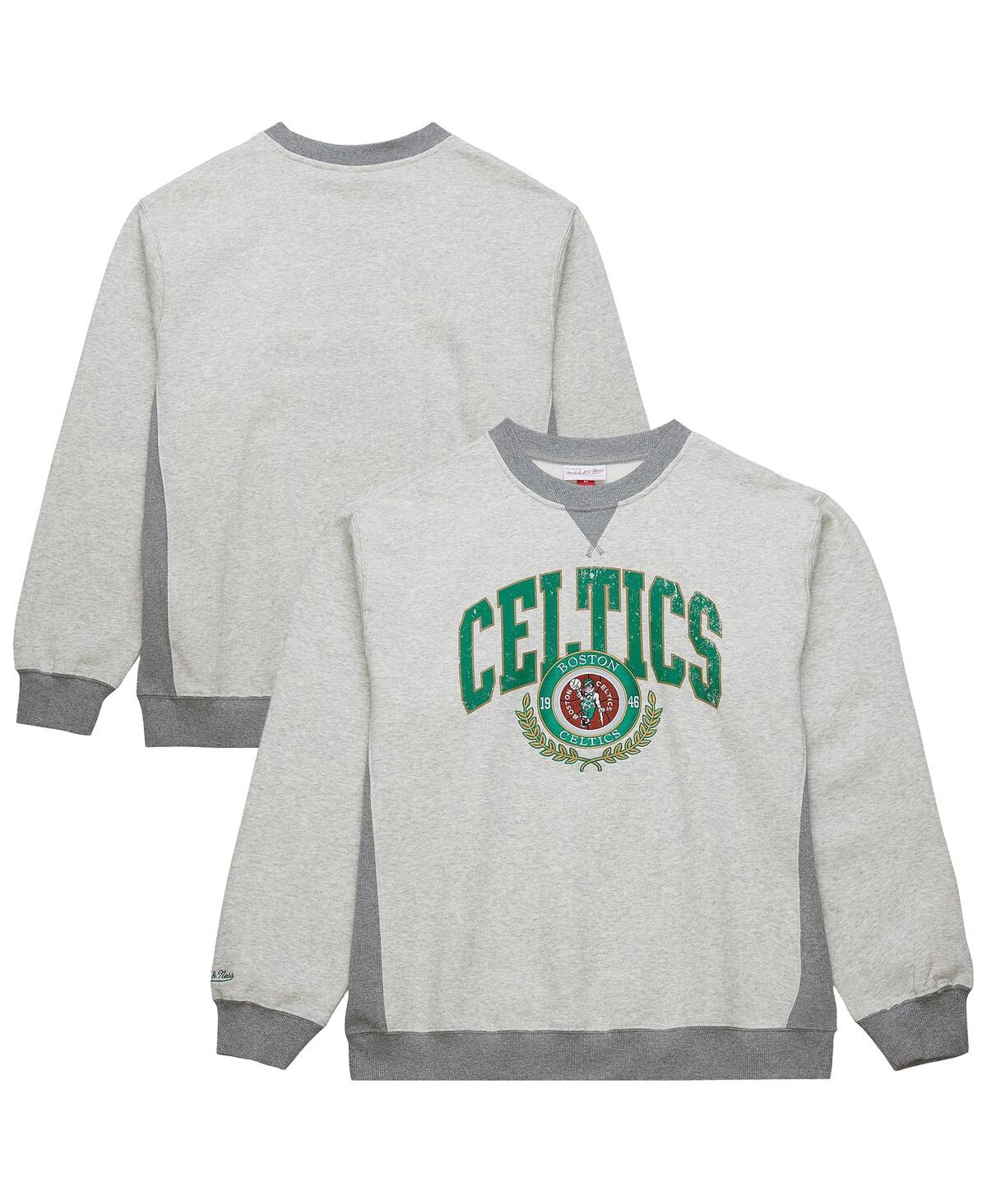 Mitchell & Ness Men's Heather Gray Boston Celtics Vintage Logo Pullover Sweatshirt In Heather Gray