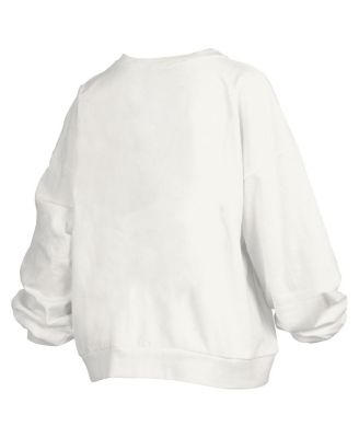 Women's White North Carolina Tar Heels Janice Retro Logo Oversized Pullover Sweatshirt