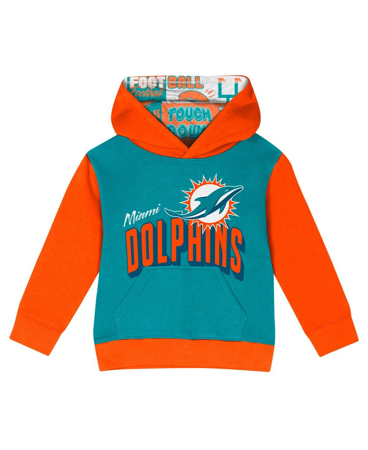 Outerstuff Toddler Miami Dolphins Coin Toss Pullover Fleece Hoodie Pants Set In Aqua