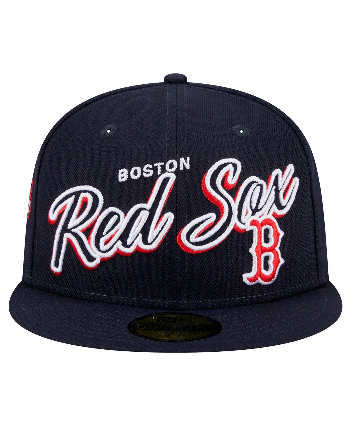 New Era Men's Navy Boston Red Sox Script Sided 59fifty Fitted Hat In Navy