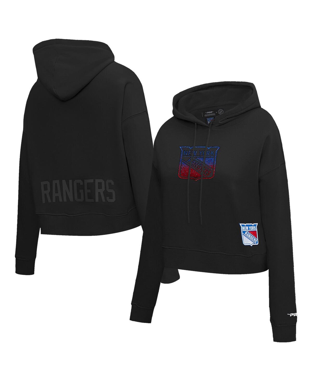 Women's Black New York Rangers Jewels Cropped Pullover Hoodie - Black