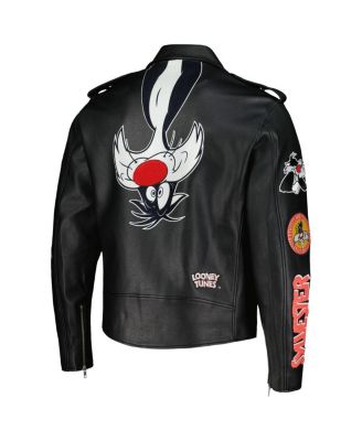 Men's Sylvester Black Looney Tunes Graphic Biker Full-Zip Jacket