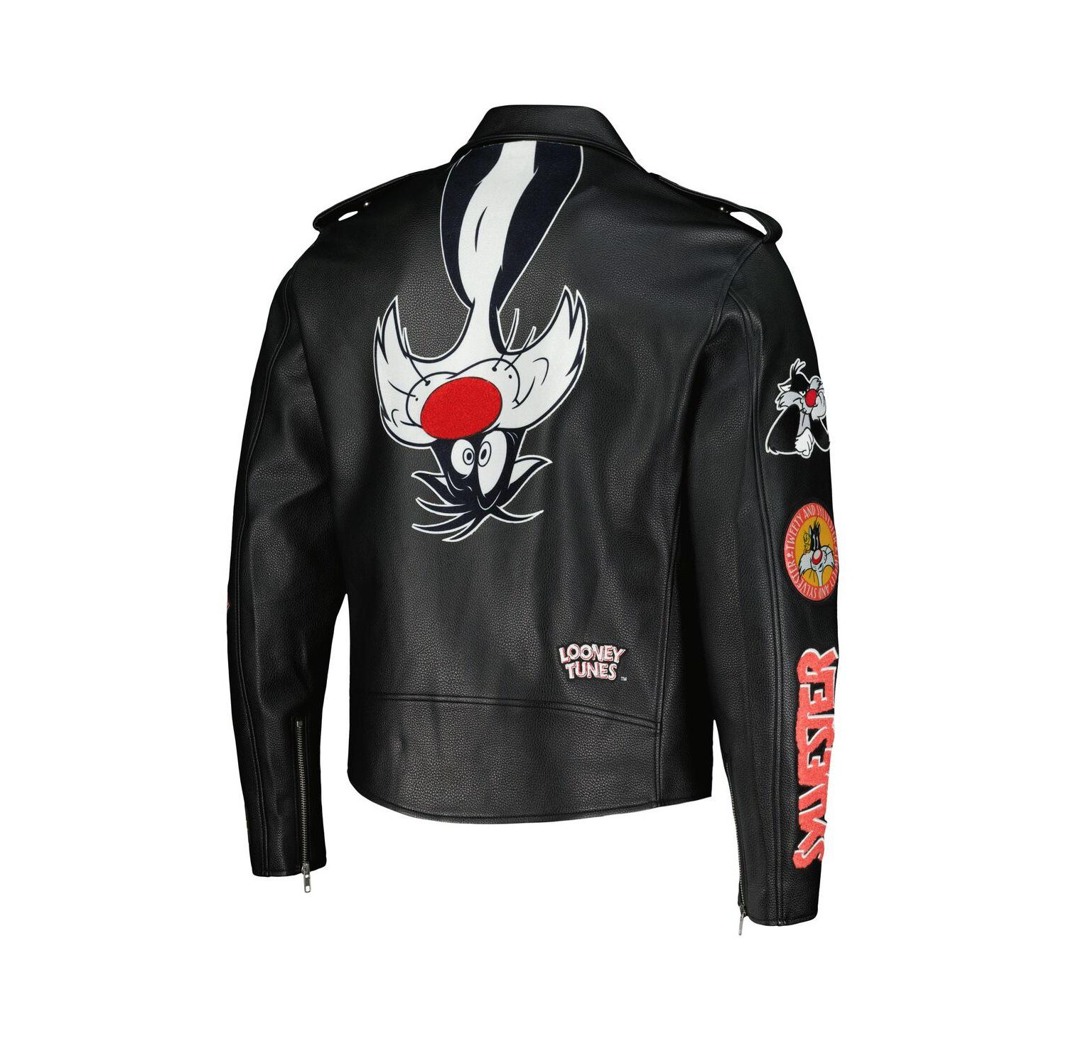Men's Sylvester Black Looney Tunes Graphic Biker Full-Zip Jacket