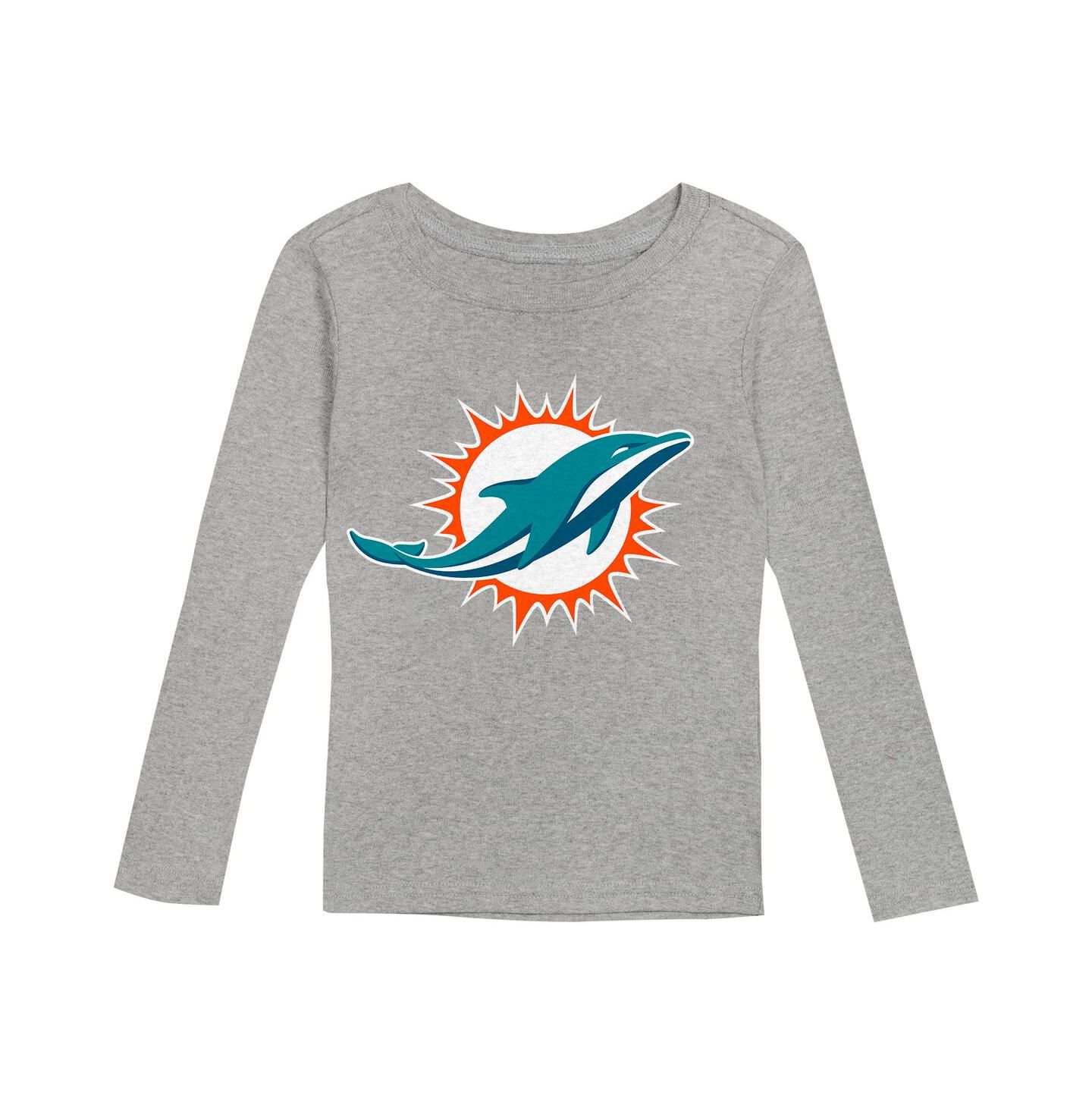 Детские пижамы Outerstuff Preschool Heather Gray Miami Dolphins Long Sleeve T-Shirt and Pants Sleep Set — фото 3