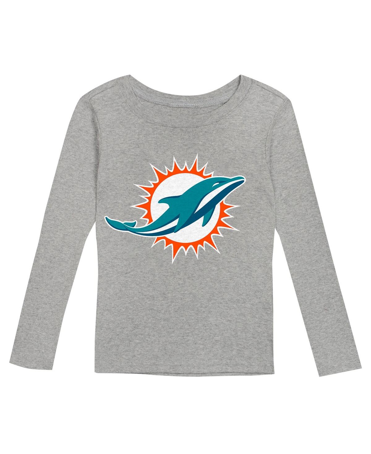Outerstuff Preschool Heather Gray Miami Dolphins Long Sleeve T-shirt And Pants Sleep Set In Heather Gray