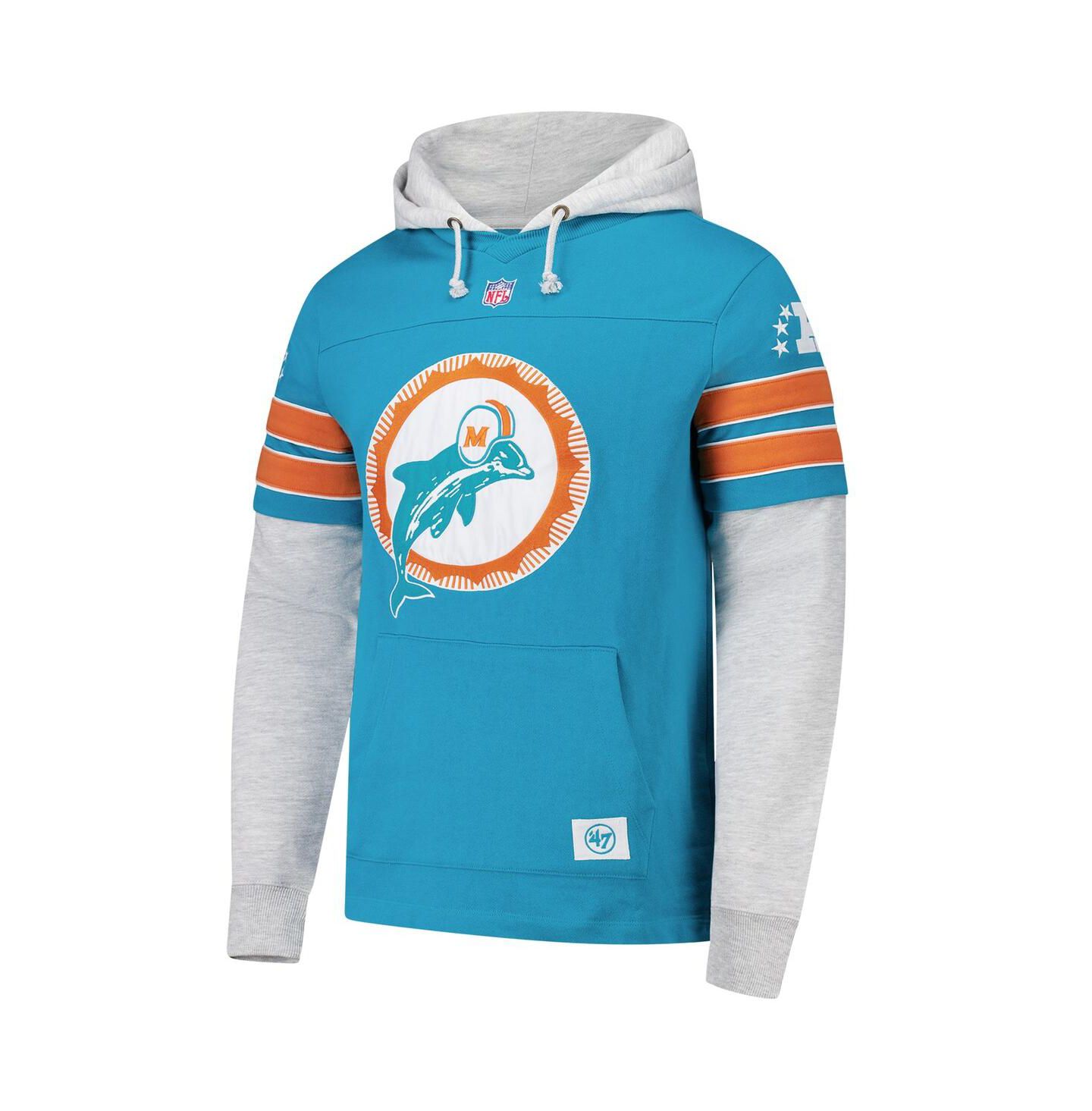 Мужское худи '47 Brand Aqua Miami Dolphins Throwback Double Header Blitz Cornerback Pullover — фото 3