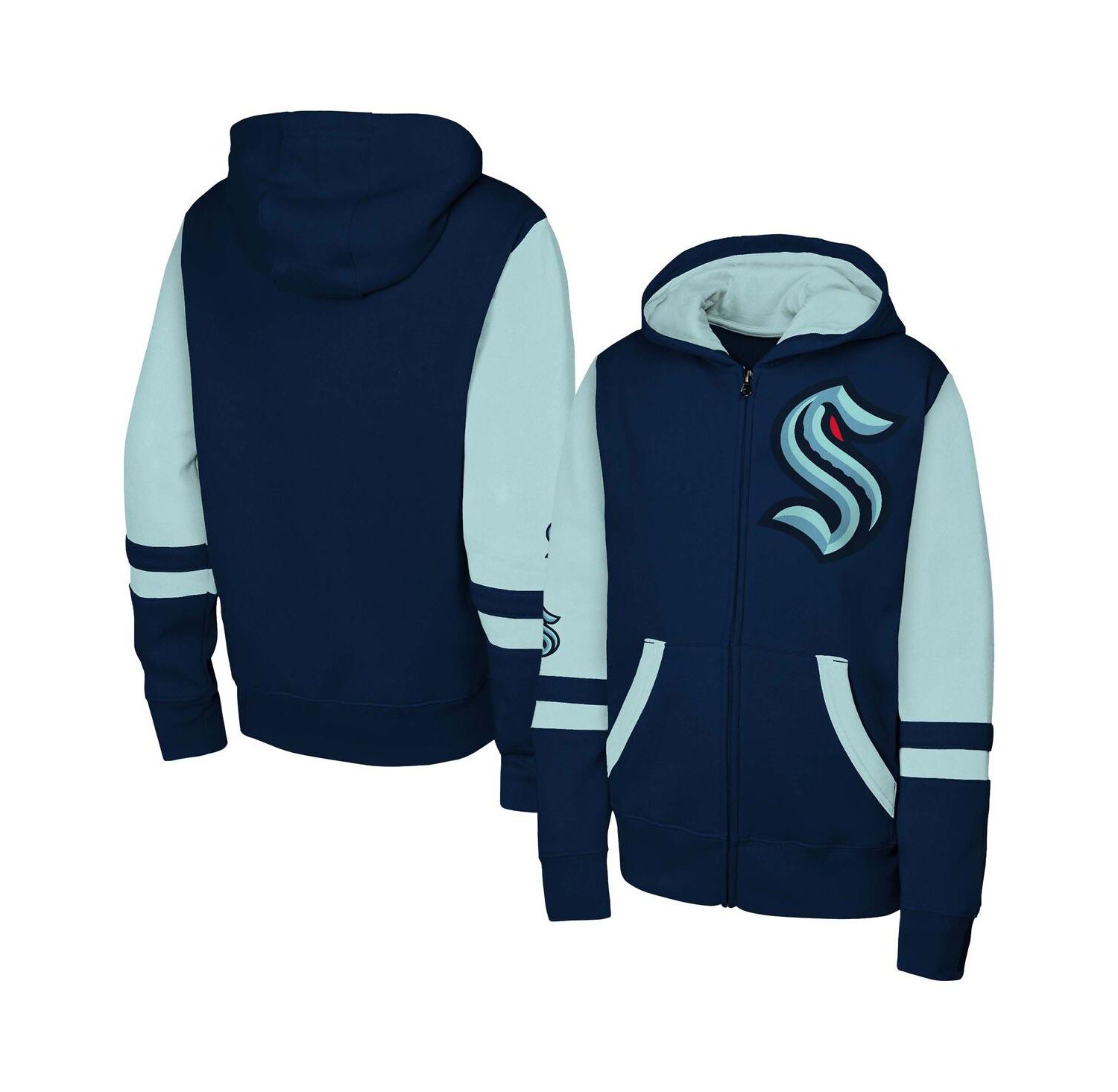 Big Boys and Girls Navy Seattle Kraken Face Off Full-Zip Hoodie