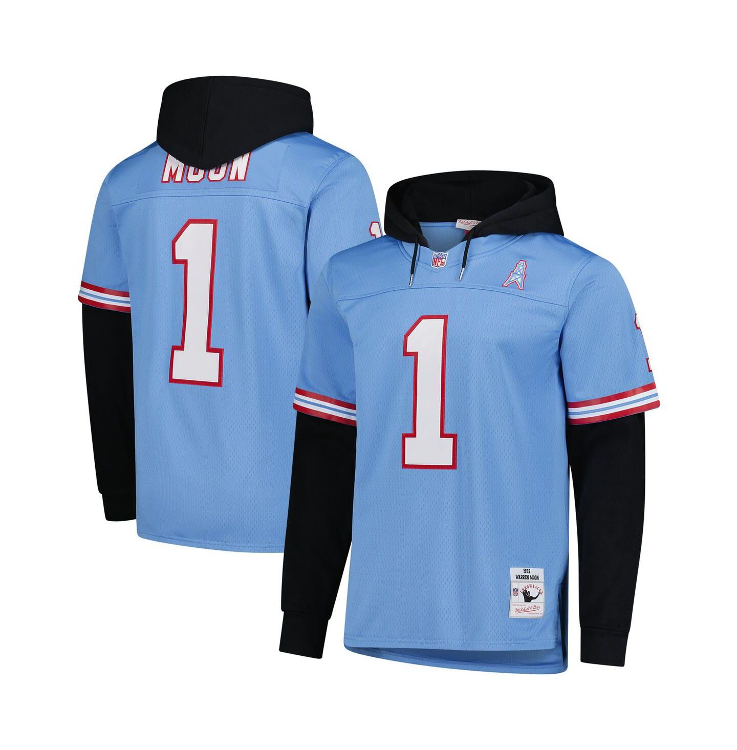 Мужское худи Mitchell & Ness Warren Moon Light Blue Houston Oilers Player Name & Number Legacy Jersey — фото 1