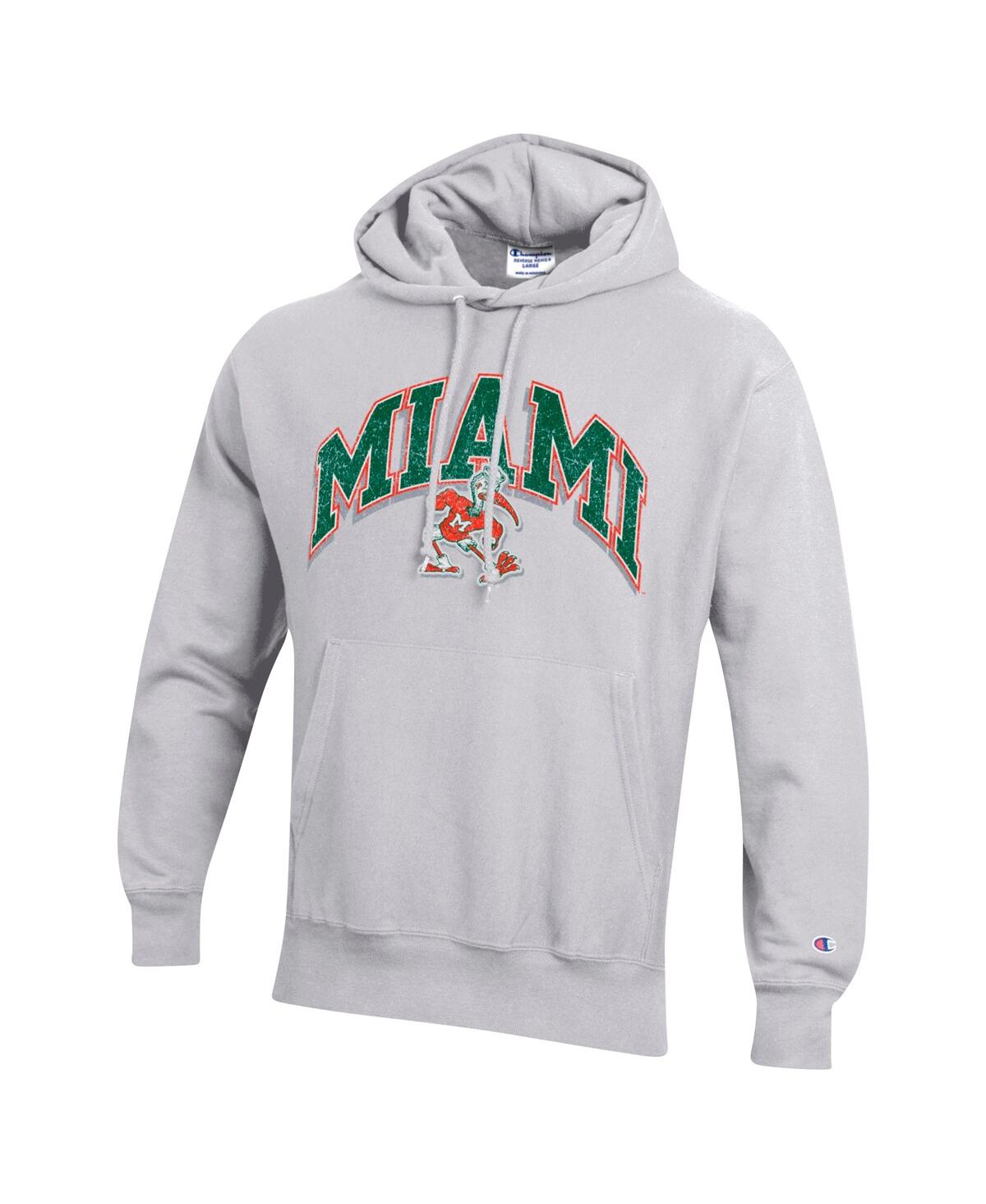 Champion Men's Gray Miami Hurricanes Vault Late Night Reverse Weave Pullover Hoodie In Gray