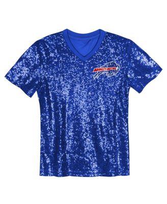 Big Girls Royal Buffalo Bills Wordmark Sequin V-Neck Top