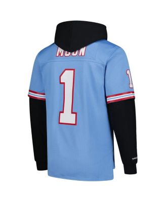 Men's Warren Moon Light Blue Houston Oilers Player Name Number Hoodie Legacy Jersey
