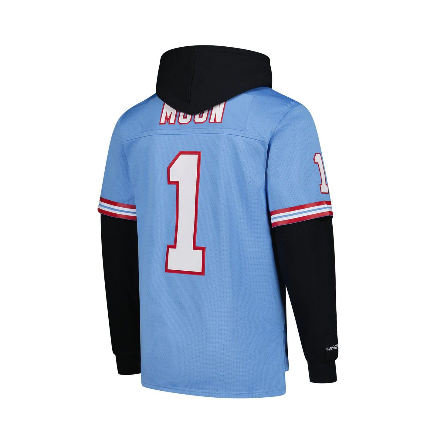 Мужское худи Mitchell & Ness Warren Moon Light Blue Houston Oilers Player Name & Number Legacy Jersey — фото 5