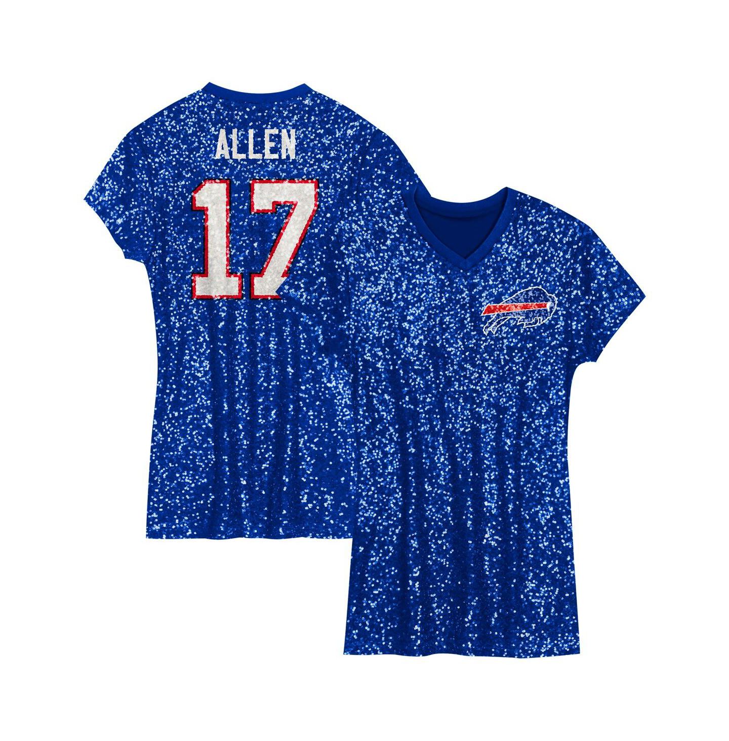 Платье Outerstuff Josh Allen Royal Buffalo Bills Sequin Player Name & Number V-Neck Dress для девочек — фото 1
