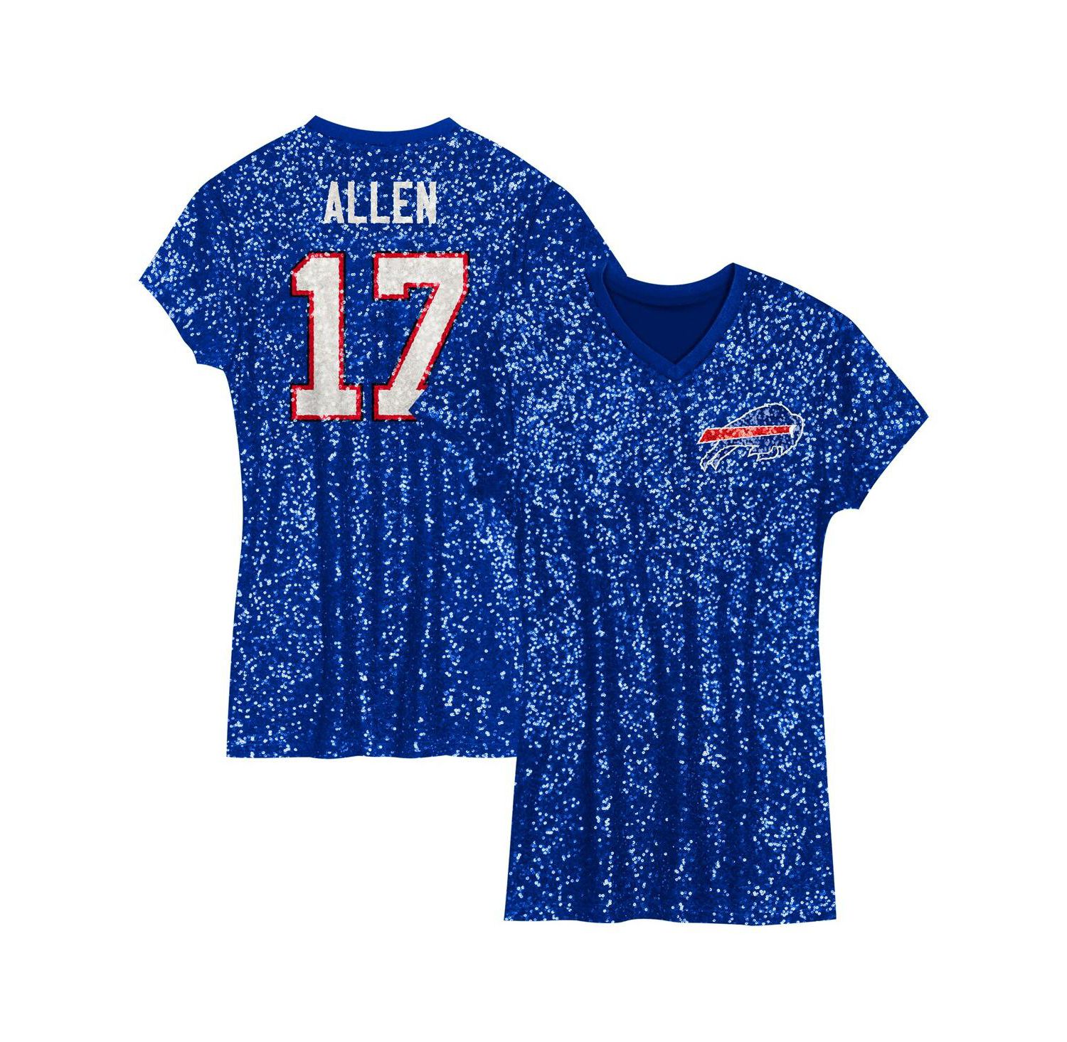 Big Girls Josh Allen Royal Buffalo Bills Sequin Player Name & Number V-Neck Dress