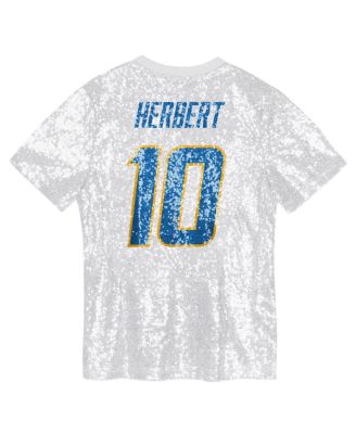 Big Girls Justin Herbert Powder Blue Los Angeles Chargers Sequin V-Neck Fashion Jersey