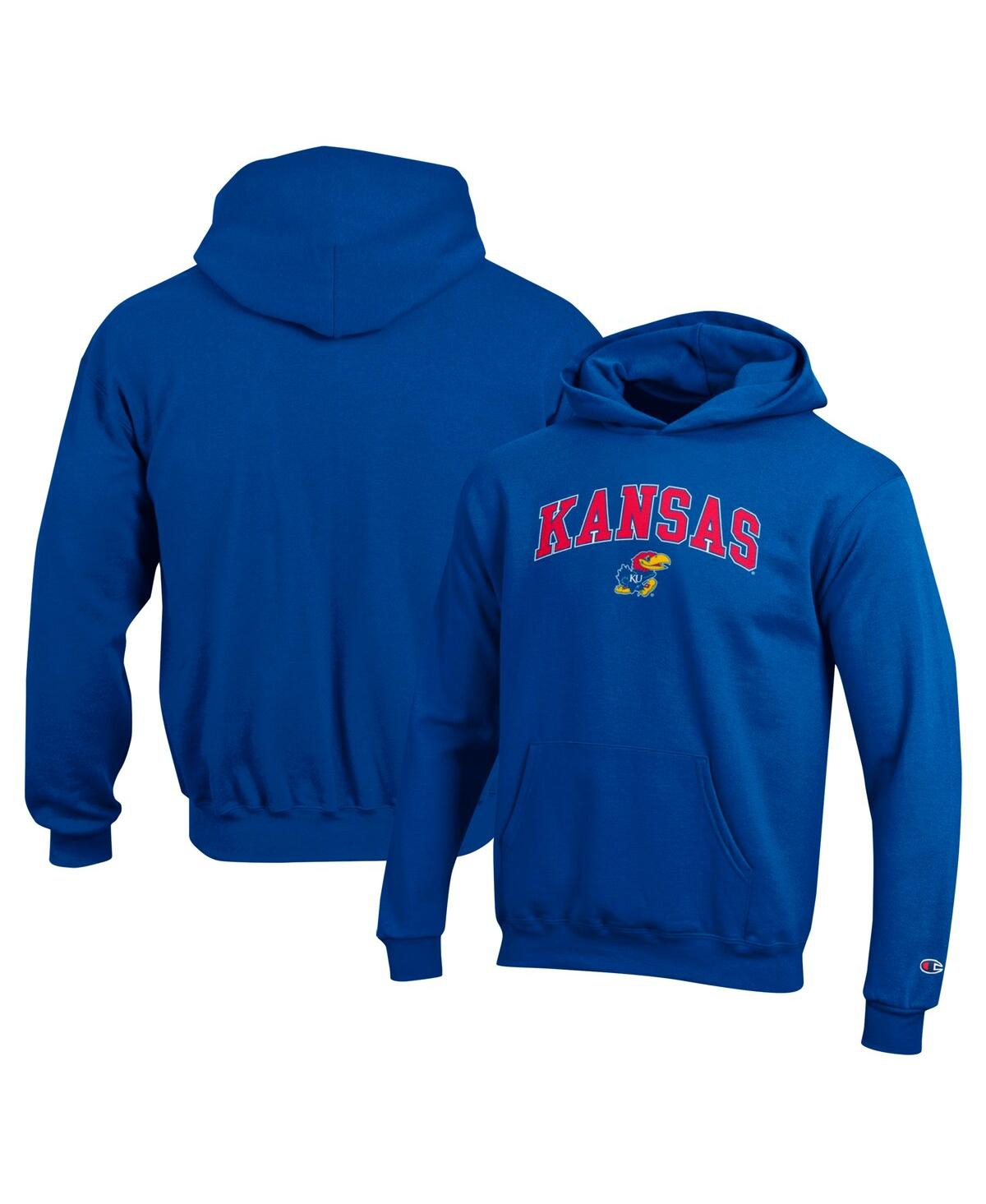Champion Big Boys and Girls Royal Kansas Jayhawks Campus Pullover Hoodie - Royal