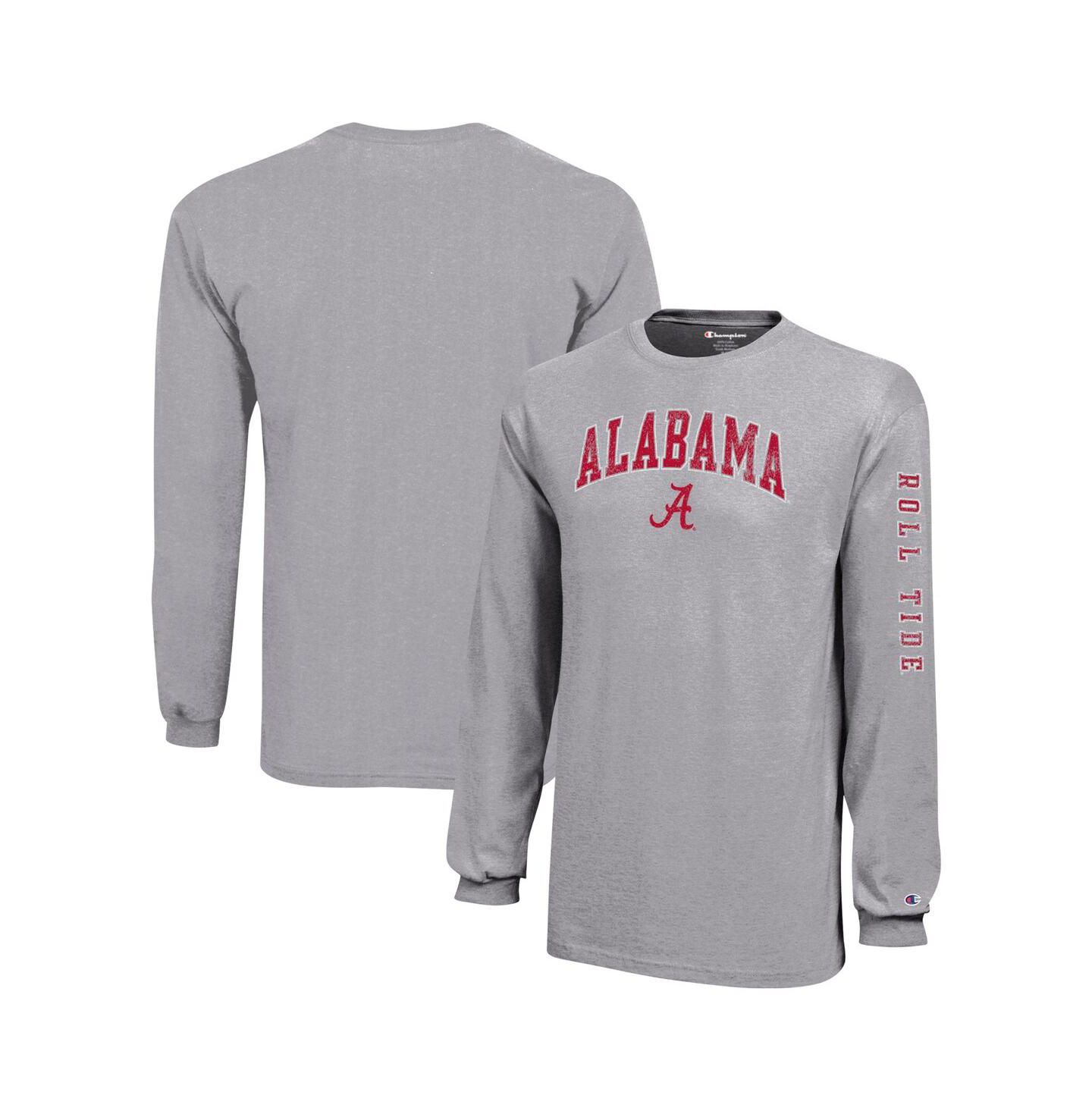 Детская футболка Champion Gray Alabama Crimson Tide Distressed Arch Over Logo Long Sleeve — фото 1