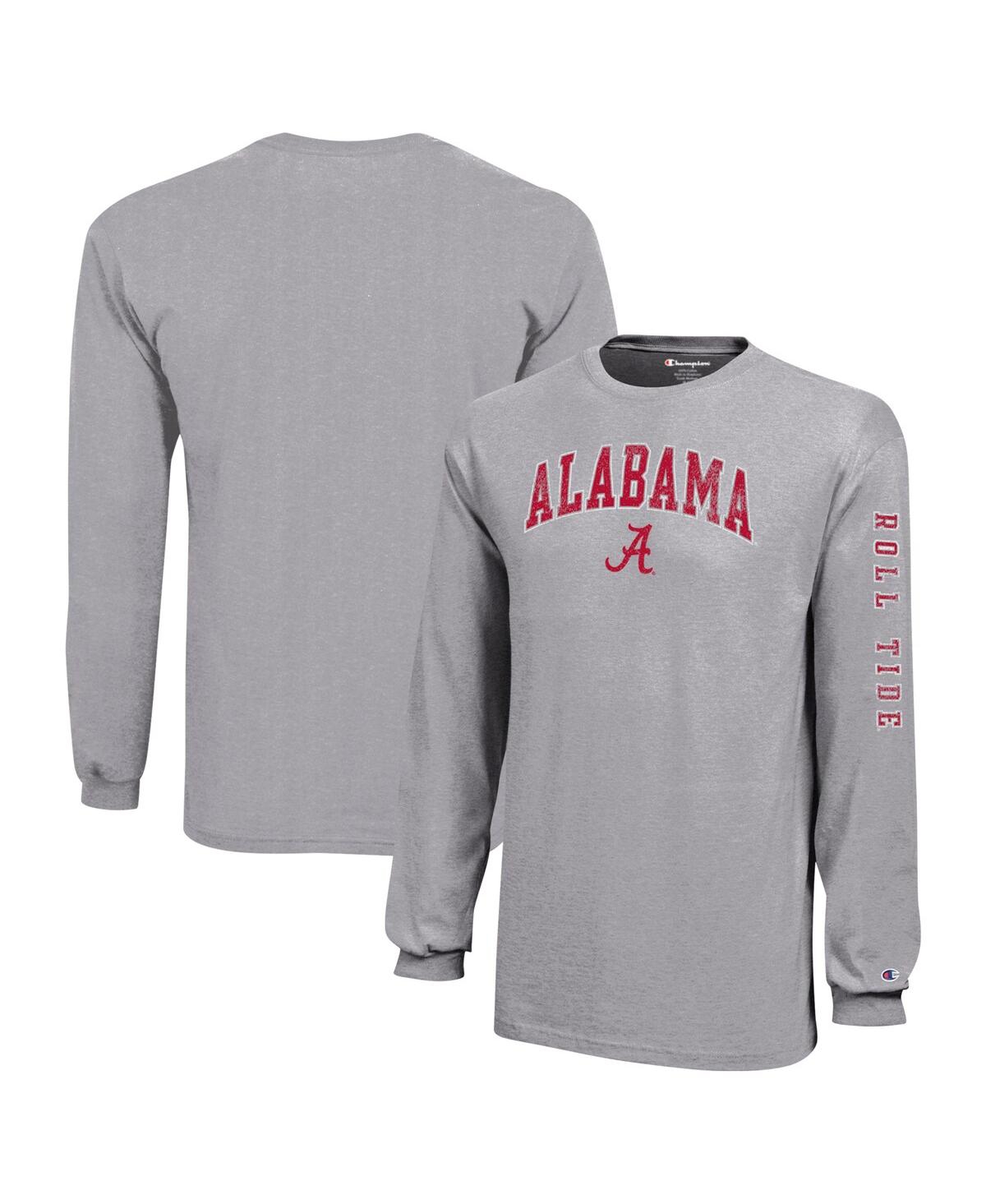 Champion Big Boys and Girls Gray Alabama Crimson Tide Distressed Arch Over Logo Long Sleeve T-Shirt - Gray