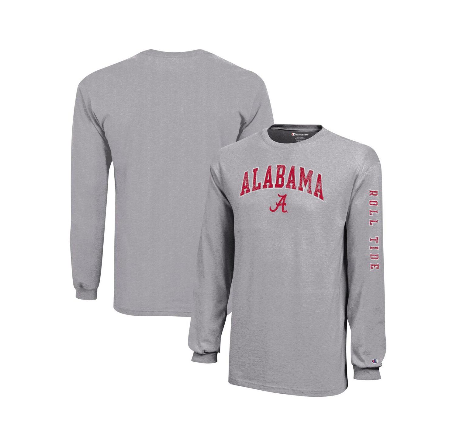 Big Boys and Girls Gray Alabama Crimson Tide Distressed Arch Over Logo Long Sleeve T-Shirt