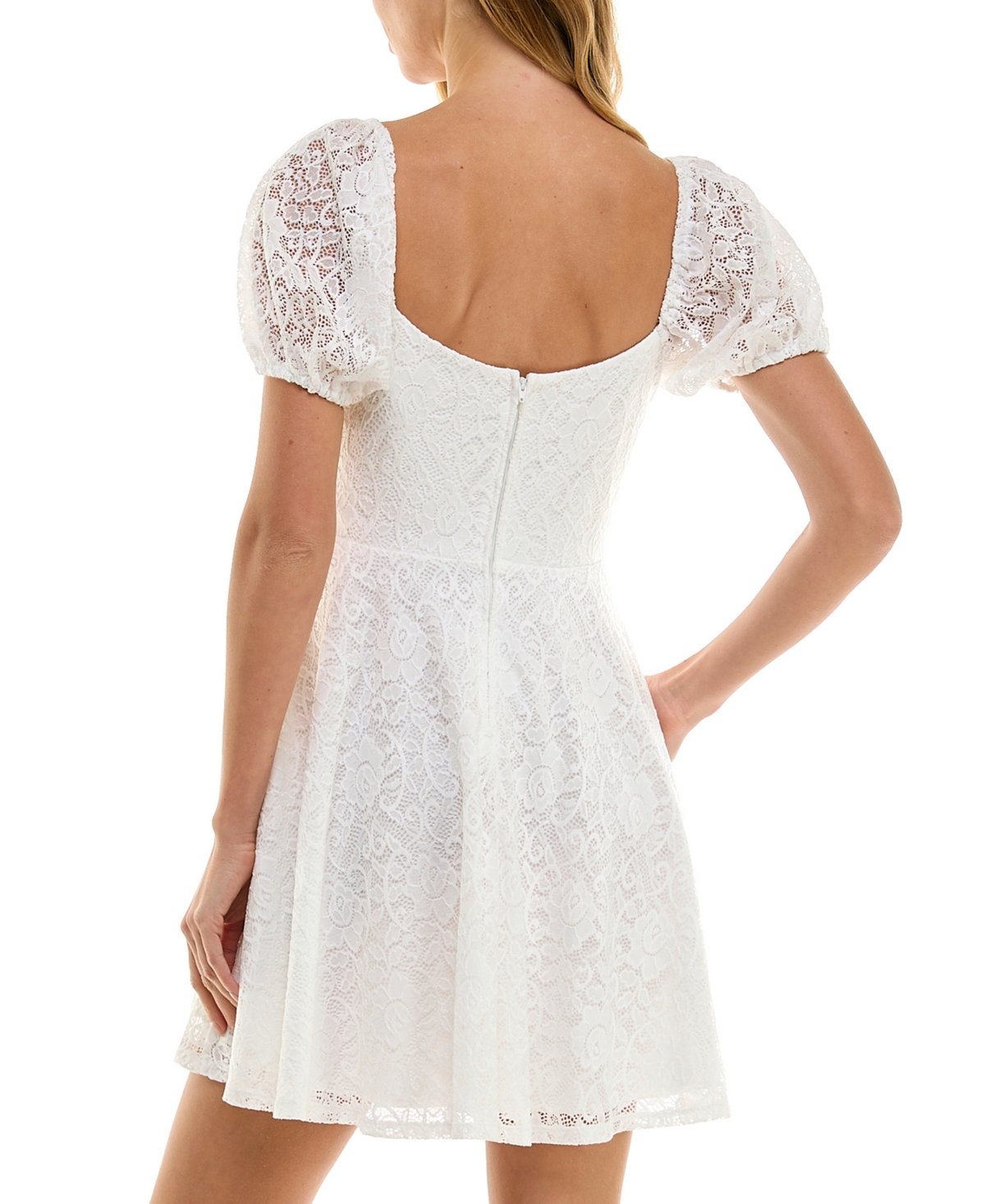 City Studios Juniors' Lace Fit & Flare Dress In White