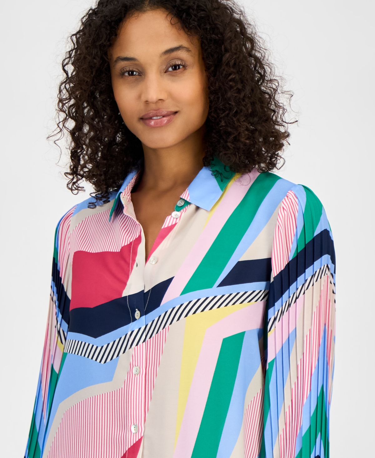 T Tahari Women's Abstract-print Button-down Blouse In Kaleidoscope
