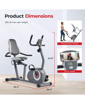 Indoor Magnetic Smart Recumbent Exercise Bike with Free SunnyFit  App via Bluetooth