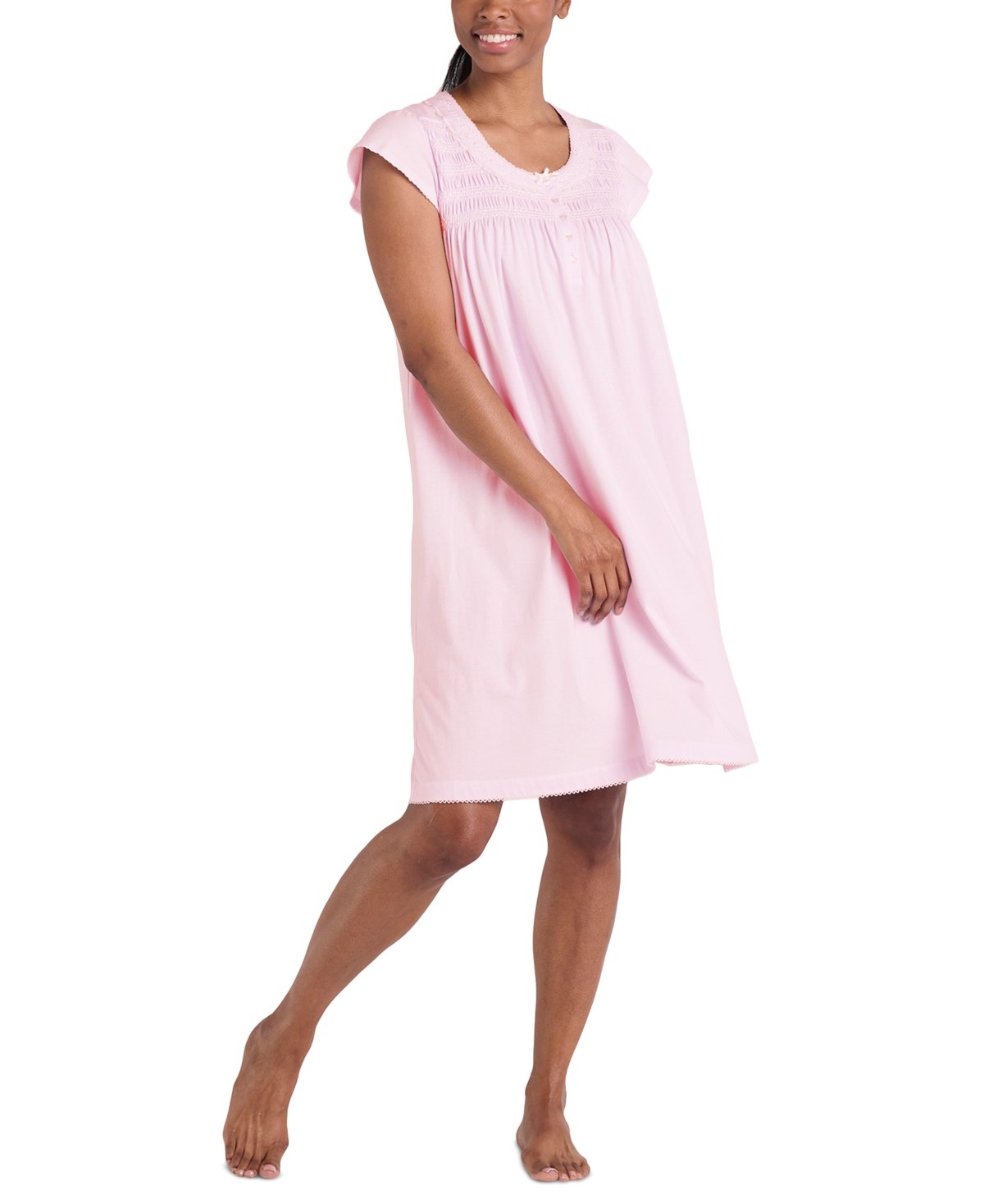 Women's Embroidered Short-Sleeve Nightgown - Pink