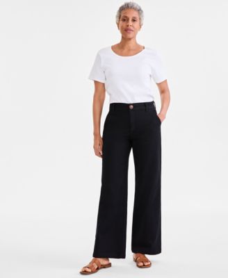 Petite Mid-Rise Dobby Twill Wide-Leg Pants, Exclusively at Macy's