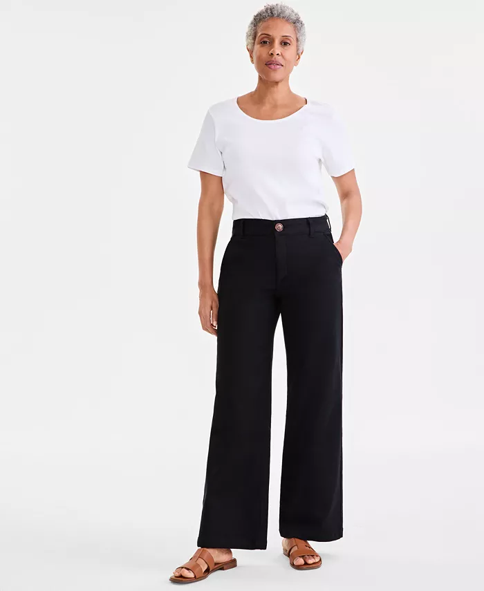 Petite Mid-Rise Dobby Twill Wide-Leg Pants