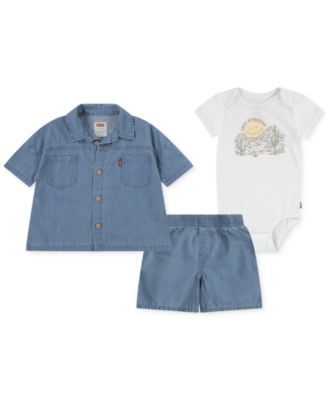 Levi's - Baby Boys 3-Pc. Denim Button-Up Shirt, Bodysuit, & Shorts Set