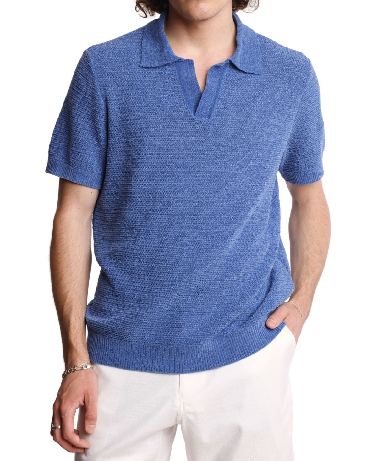 Men's Johnny Collar Polo Shirt - Soft Blue Chenille