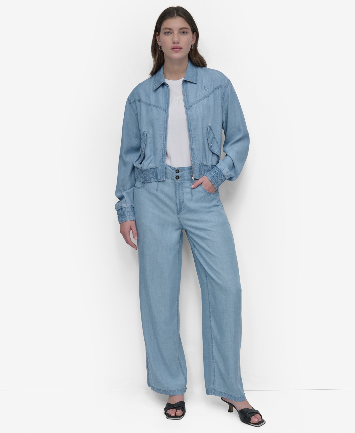 Dkny Women's Chambray Zip-front Bomber Jacket In Lt Chambray