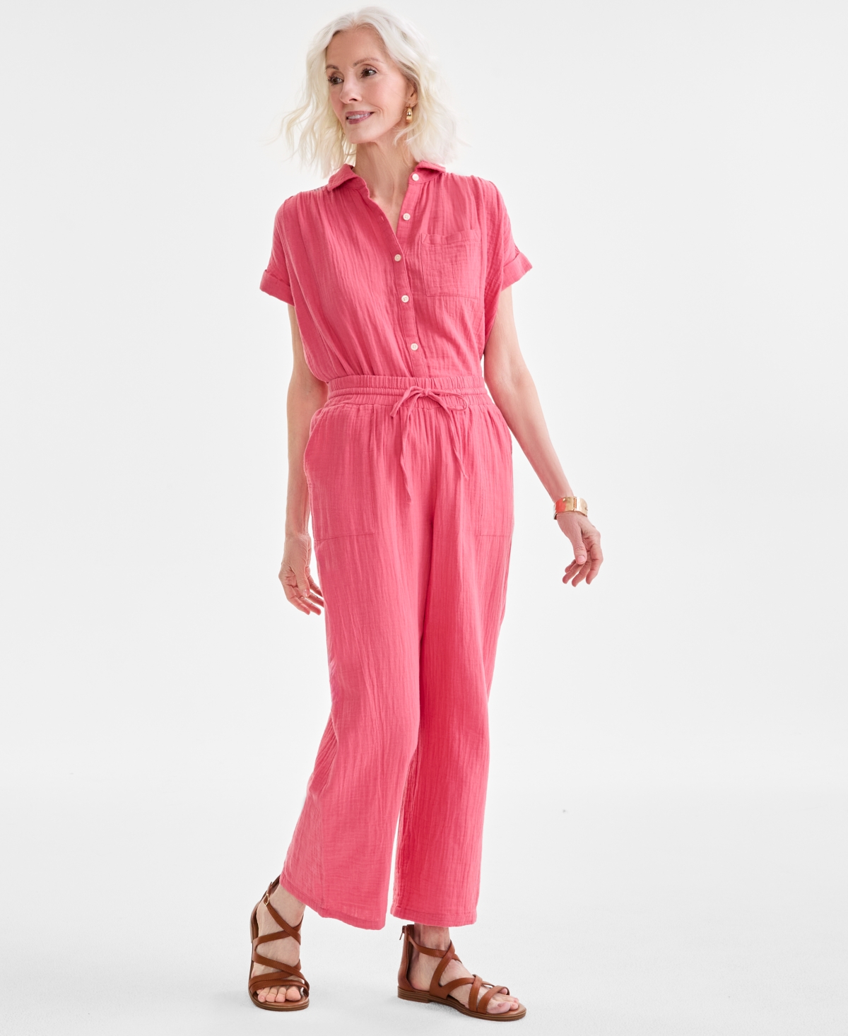 STYLE & CO WOMEN'S COTTON GAUZE WIDE-LEG PANTS, CREATED FOR MACY'S 