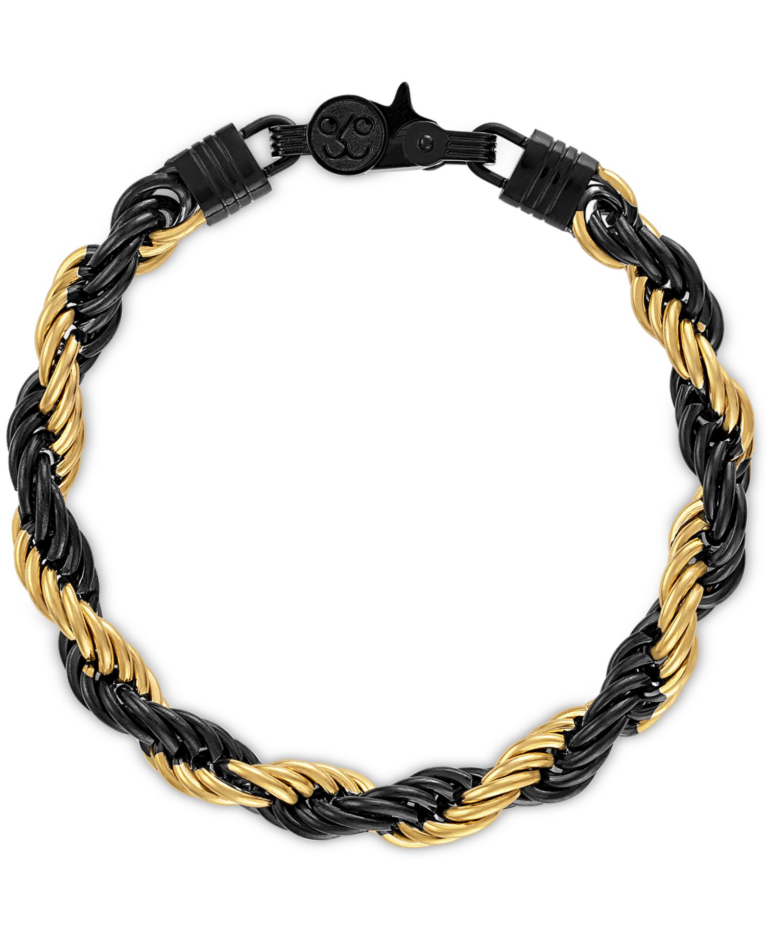 Intertwined Rope Link Chain Bracelet in Black & Gold-Tone Ion-Plated Stainless Steel