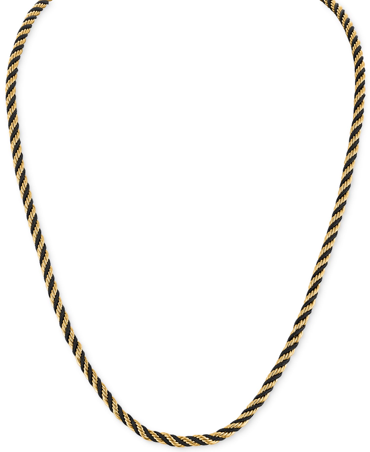 Black Cord Intertwined Rope Link 22" Chain Necklace in Gold-Tone Ion-Plated Stainless Steel