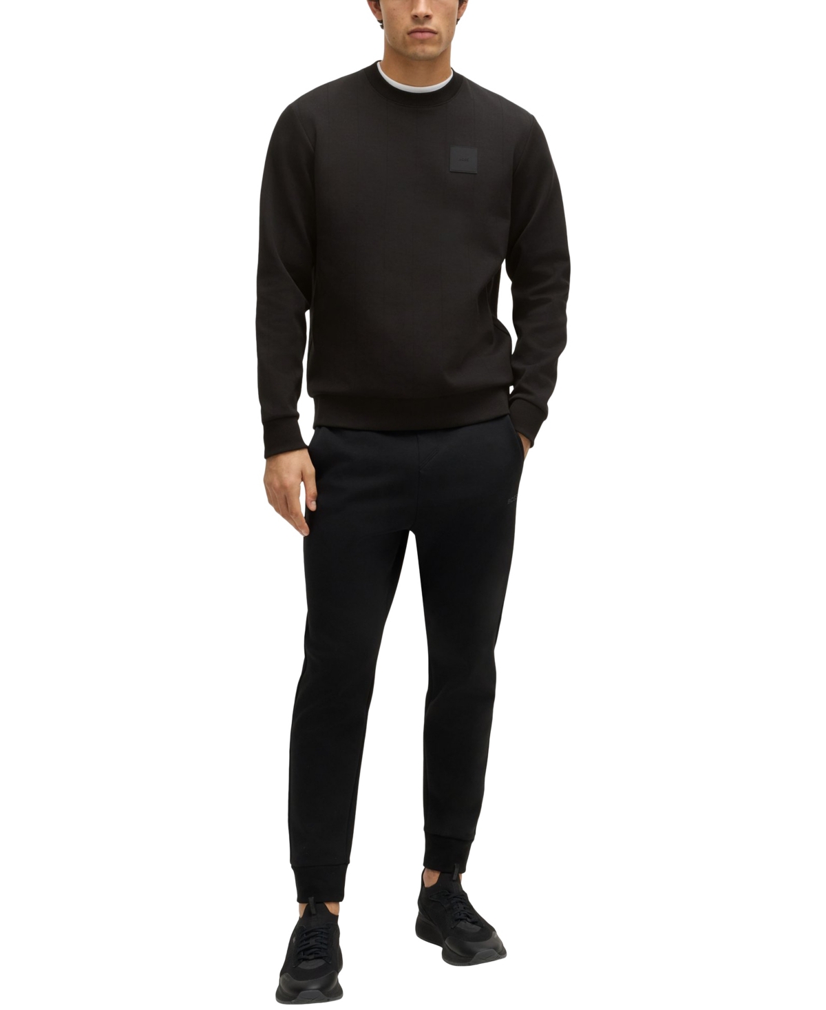 Shop Hugo Boss Boss By  Men's Drop Needle Stitching Regular-fit Sweatshirt In Black