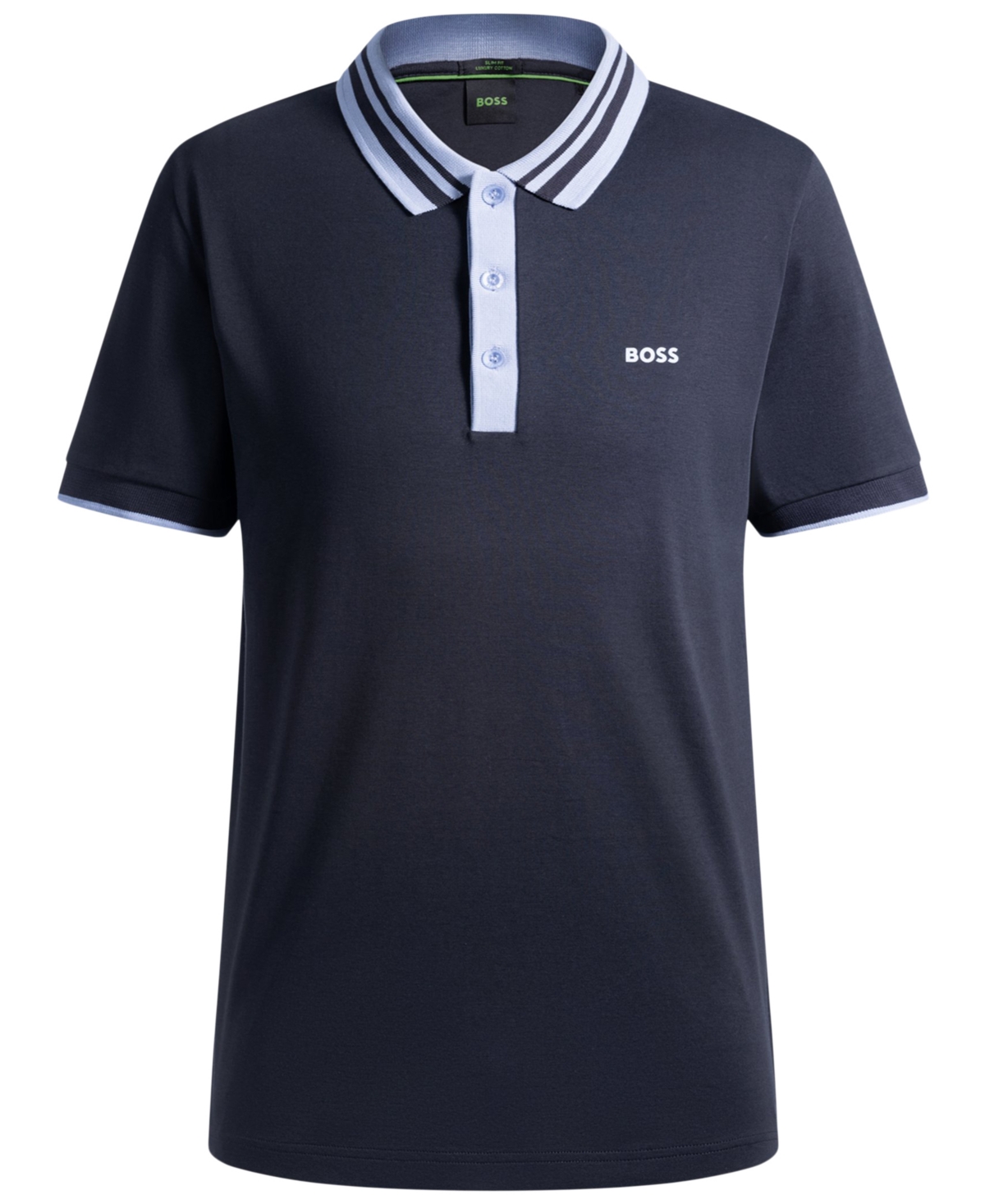 Hugo Boss Boss By  Men's Slim-fit Striped-collar Polo In Blue