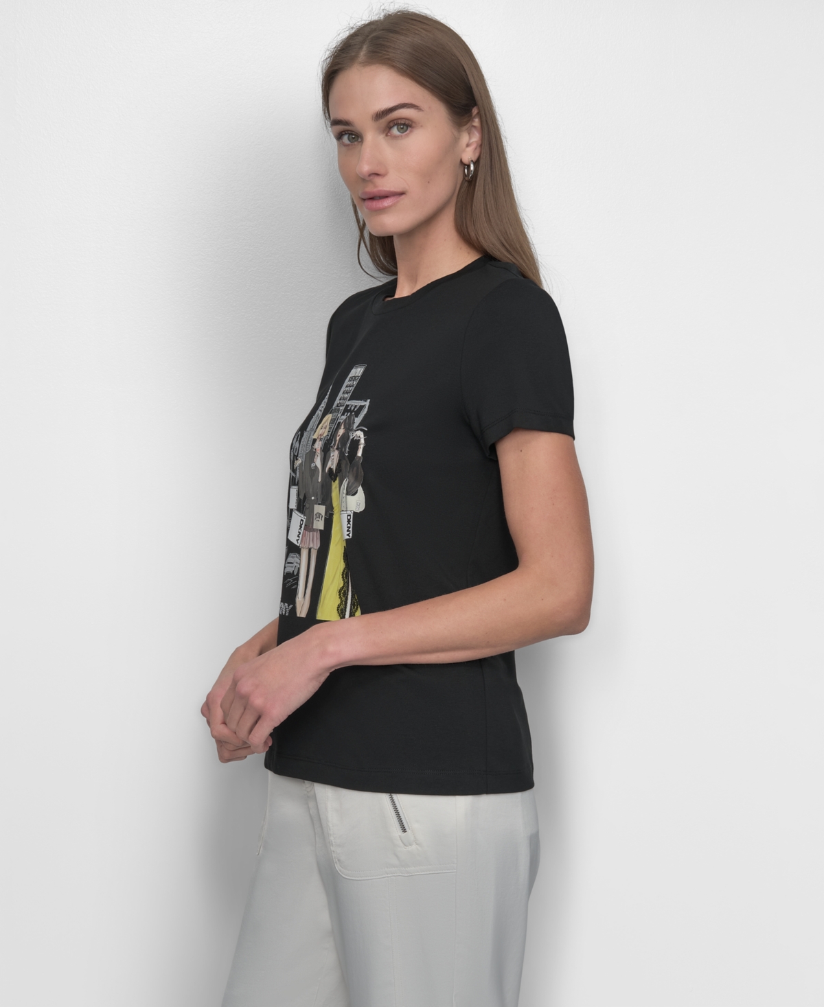 Shop Dkny Women's Short-sleeve Graphic T-shirt In Black